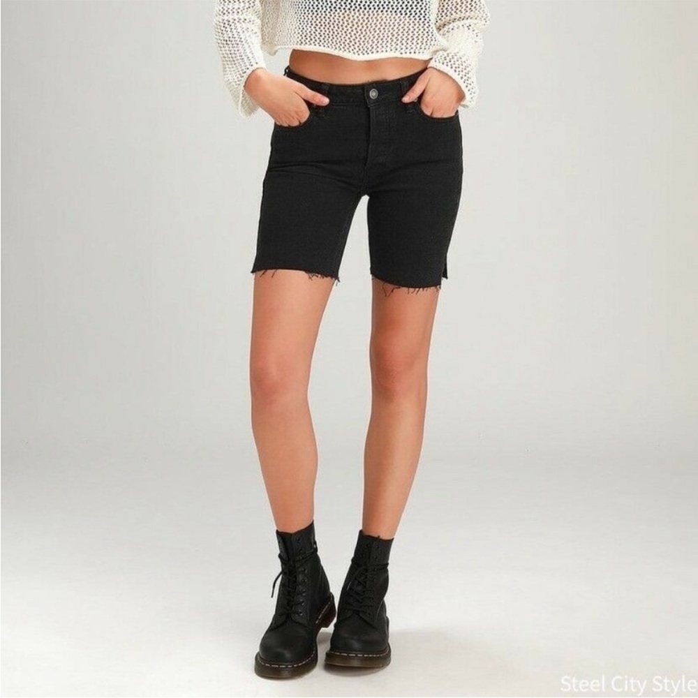 Free People Vintage Black Distressed Long Shorts- Size 29